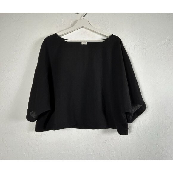 Wilfred Womens Black Textured Loose Fit Cropped Blouse Large 3/4 Sleeve Casual - Picture 1 of 8